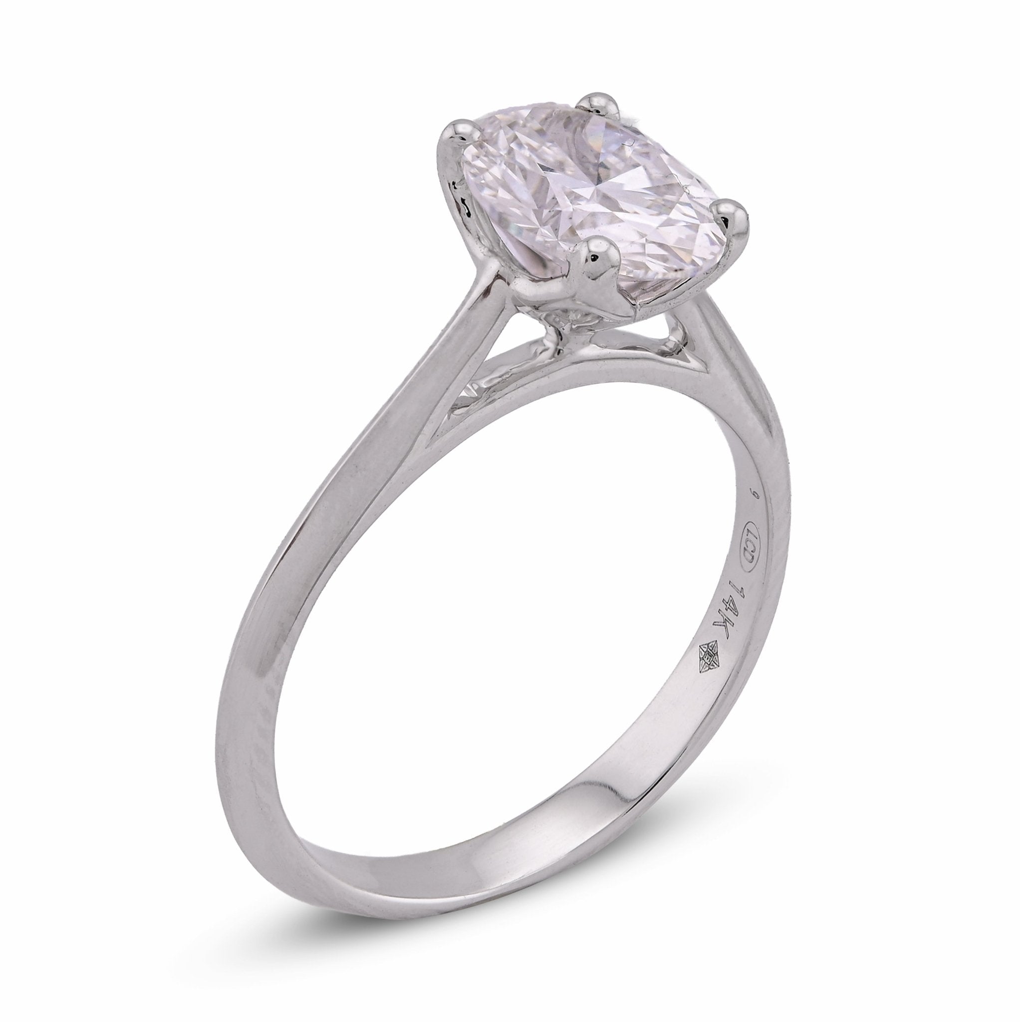 14K White Gold 1.5CT Oval Solitaire Centre Lab Diamond Women Ring - Elite Jewelers - Rings