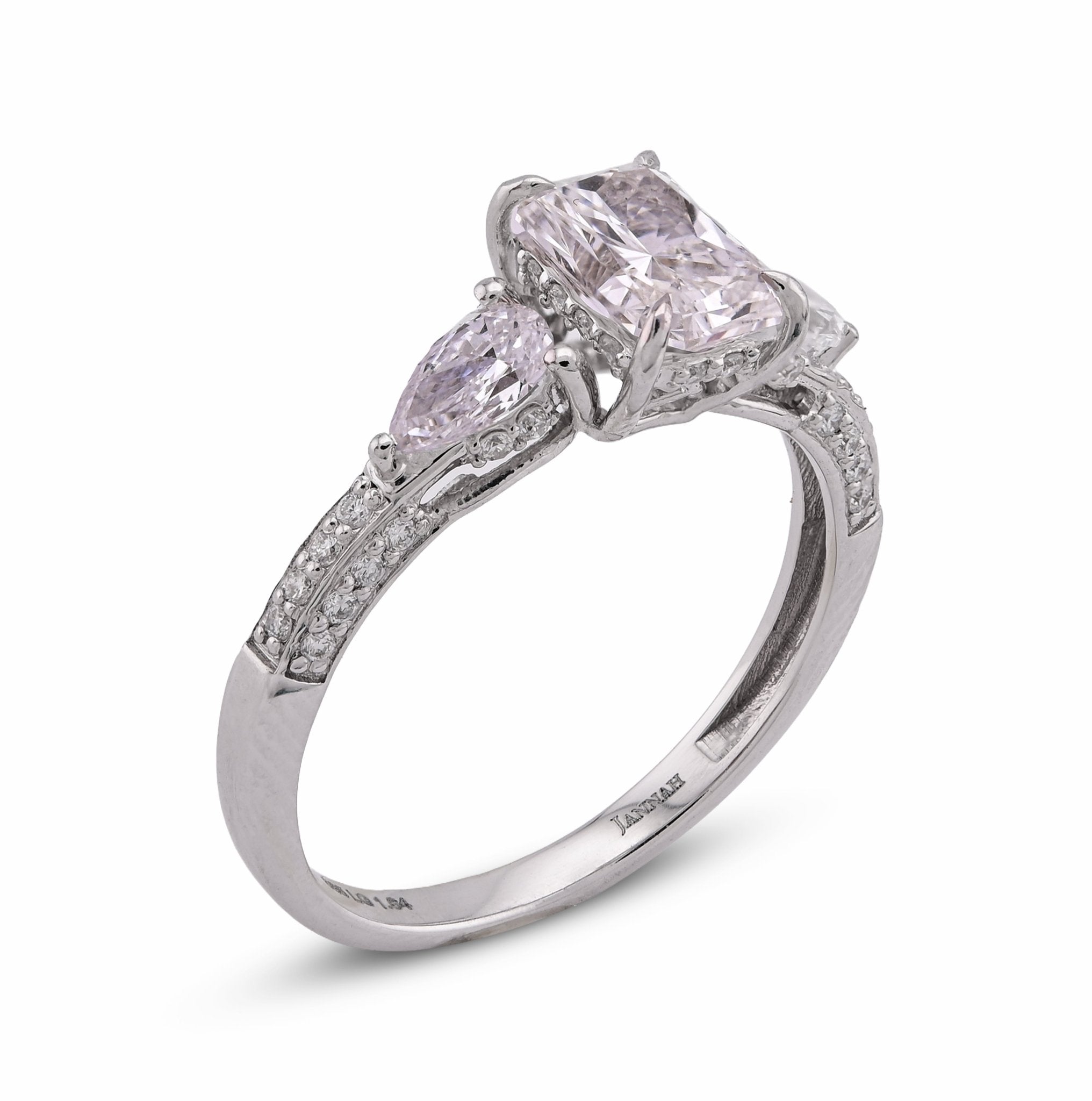 14K White Gold 1.64CT Centre Solitaire Radiant Pear/Round Side Lab Diamond Women Ring - Elite Jewelers - Rings