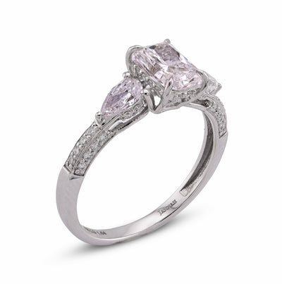 14K White Gold 1.64CT Centre Solitaire Radiant Pear/Round Side Lab Diamond Women Ring - Elite Jewelers - Rings