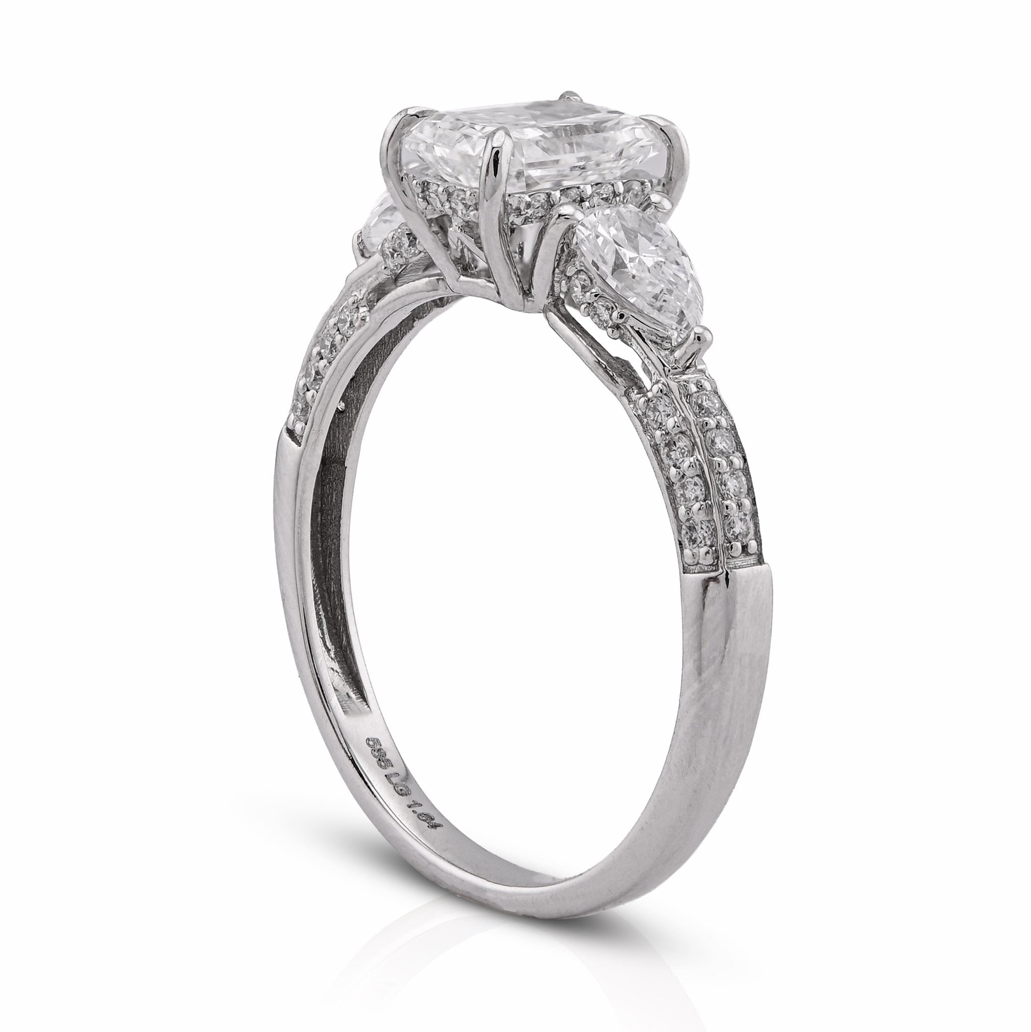 14K White Gold 1.64CT Centre Solitaire Radiant Pear/Round Side Lab Diamond Women Ring - Elite Jewelers - Rings