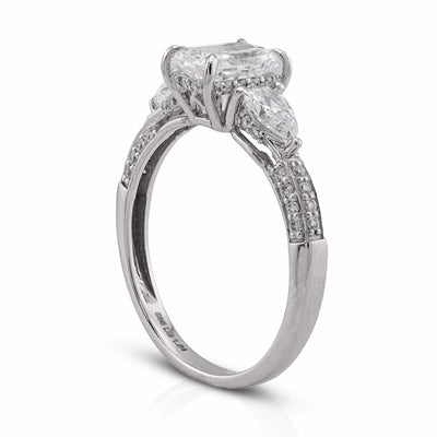 14K White Gold 1.64CT Centre Solitaire Radiant Pear/Round Side Lab Diamond Women Ring - Elite Jewelers - Rings