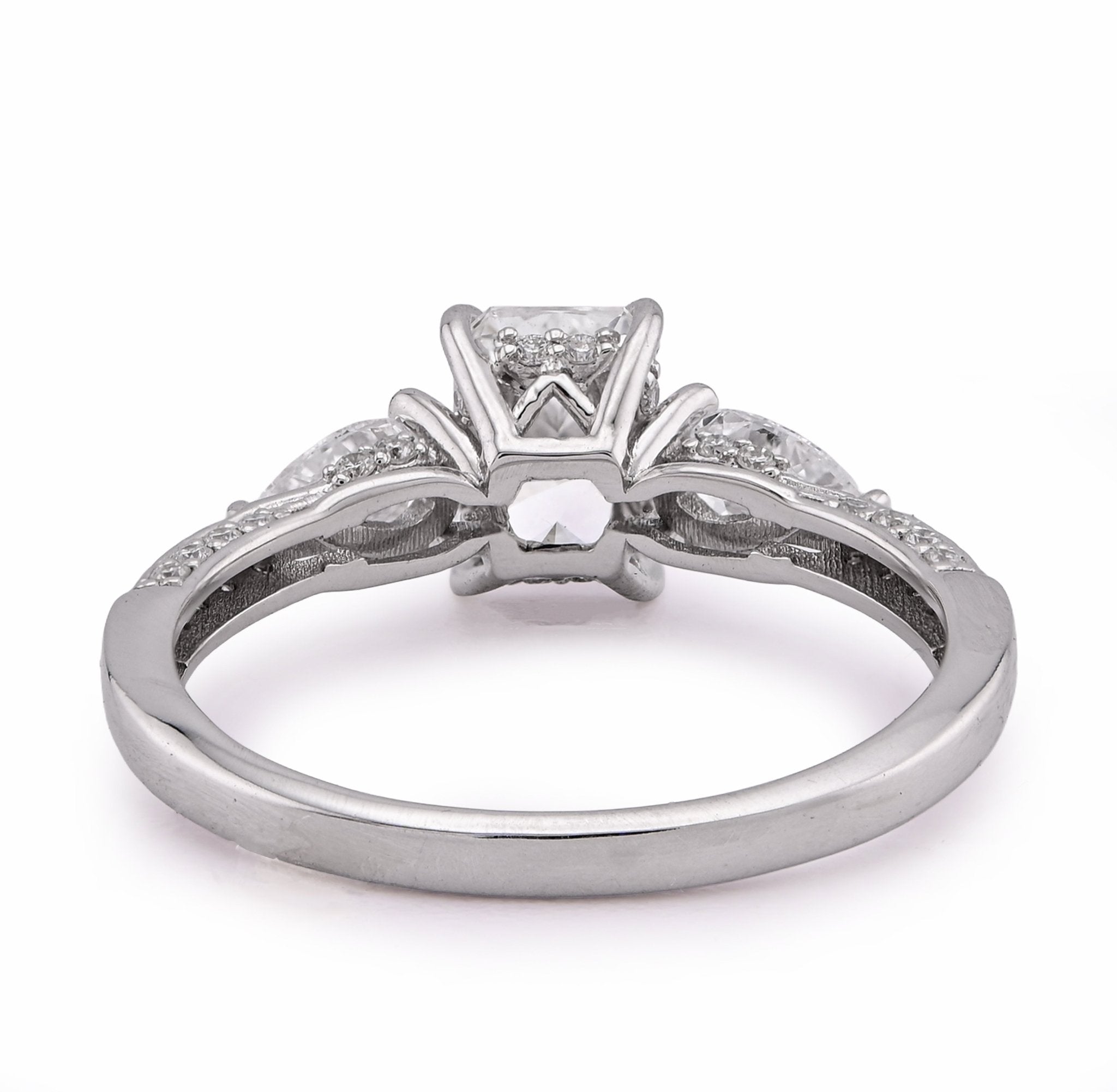 14K White Gold 1.64CT Centre Solitaire Radiant Pear/Round Side Lab Diamond Women Ring - Elite Jewelers - Rings