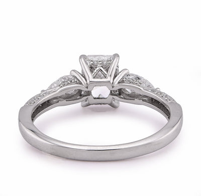 14K White Gold 1.64CT Centre Solitaire Radiant Pear/Round Side Lab Diamond Women Ring - Elite Jewelers - Rings