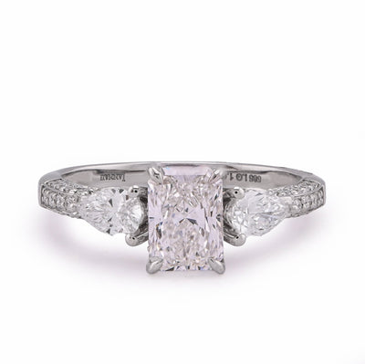 14K White Gold 1.64CT Centre Solitaire Radiant Pear/Round Side Lab Diamond Women Ring - Elite Jewelers - Rings