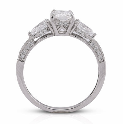 14K White Gold 1.64CT Centre Solitaire Radiant Pear/Round Side Lab Diamond Women Ring - Elite Jewelers - Rings