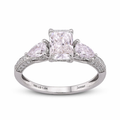14K White Gold 1.64CT Centre Solitaire Radiant Pear/Round Side Lab Diamond Women Ring - Elite Jewelers - Rings