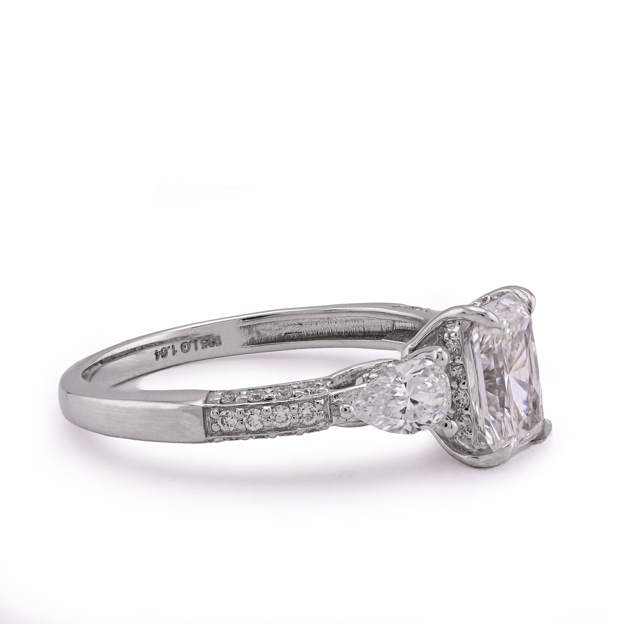 14K White Gold 1.64CT Centre Solitaire Radiant Pear/Round Side Lab Diamond Women Ring - Elite Jewelers - Rings