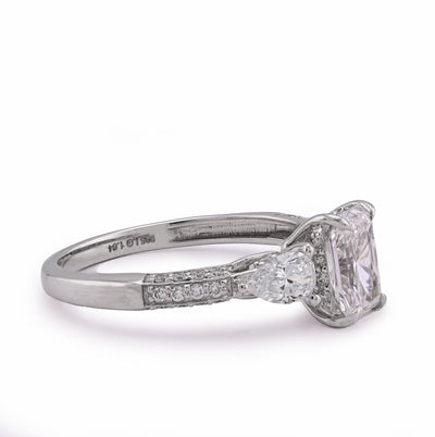 14K White Gold 1.64CT Centre Solitaire Radiant Pear/Round Side Lab Diamond Women Ring - Elite Jewelers - Rings