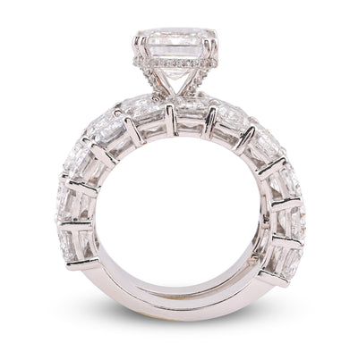 14K White Gold 16.95CT Emerald Solitaire Centre and Side Women Lab Diamond Ring with Band - Elite Jewelers-Rings