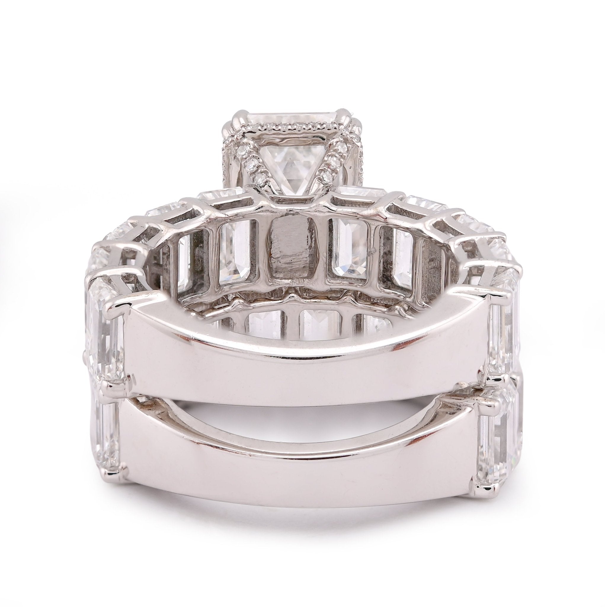 14K White Gold 16.95CT Emerald Solitaire Centre and Side Women Lab Diamond Ring with Band - Elite Jewelers-Rings