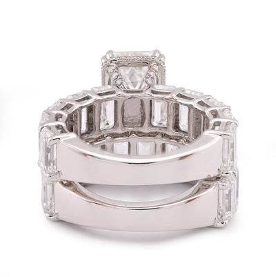 14K White Gold 16.95CT Emerald Solitaire Centre and Side Women Lab Diamond Ring with Band - Elite Jewelers-Rings