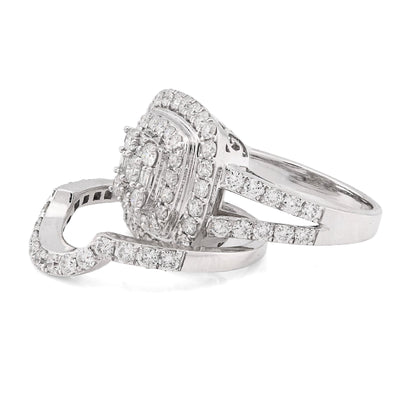 14K White Gold 1.98CT Natural Dimaond Round/Baguette Big Square Women Ring Wedding Band - Elite Jewelers - Rings