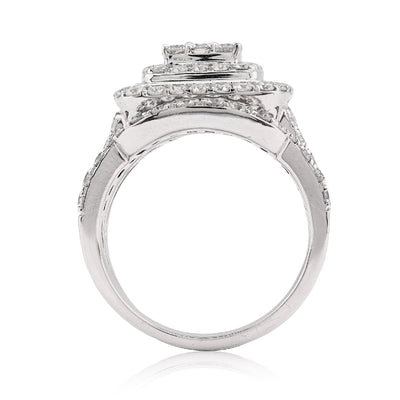 14K White Gold 1.98CT Natural Dimaond Round/Baguette Big Square Women Ring Wedding Band - Elite Jewelers - Rings