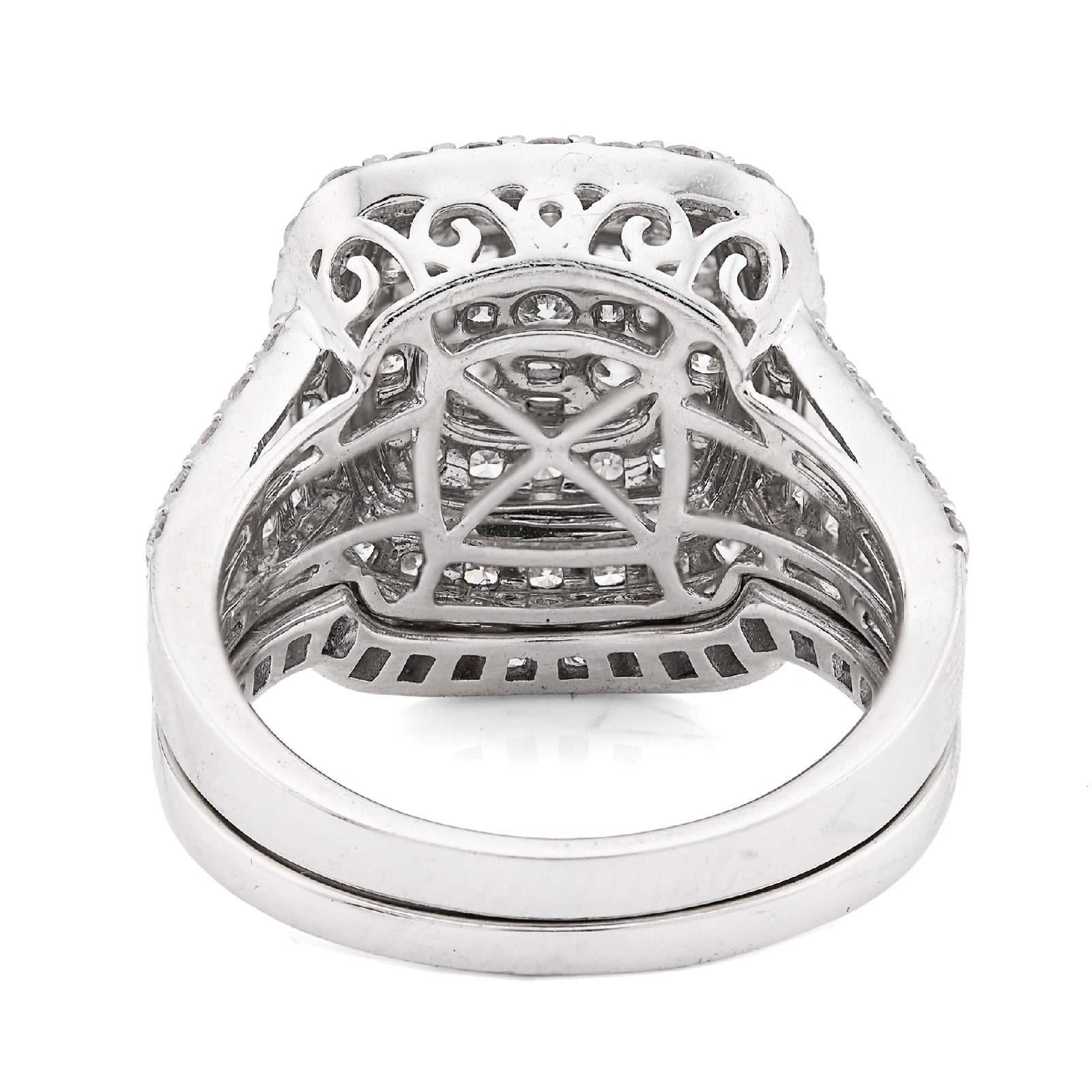 14K White Gold 1.98CT Natural Dimaond Round/Baguette Big Square Women Ring Wedding Band - Elite Jewelers - Rings