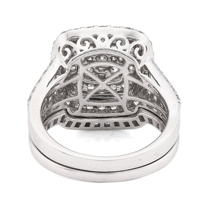 14K White Gold 1.98CT Natural Dimaond Round/Baguette Big Square Women Ring Wedding Band - Elite Jewelers - Rings