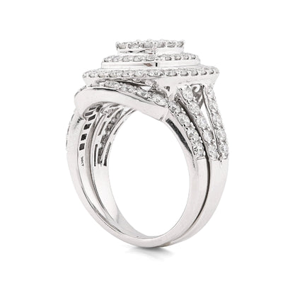 14K White Gold 1.98CT Natural Dimaond Round/Baguette Big Square Women Ring Wedding Band - Elite Jewelers - Rings