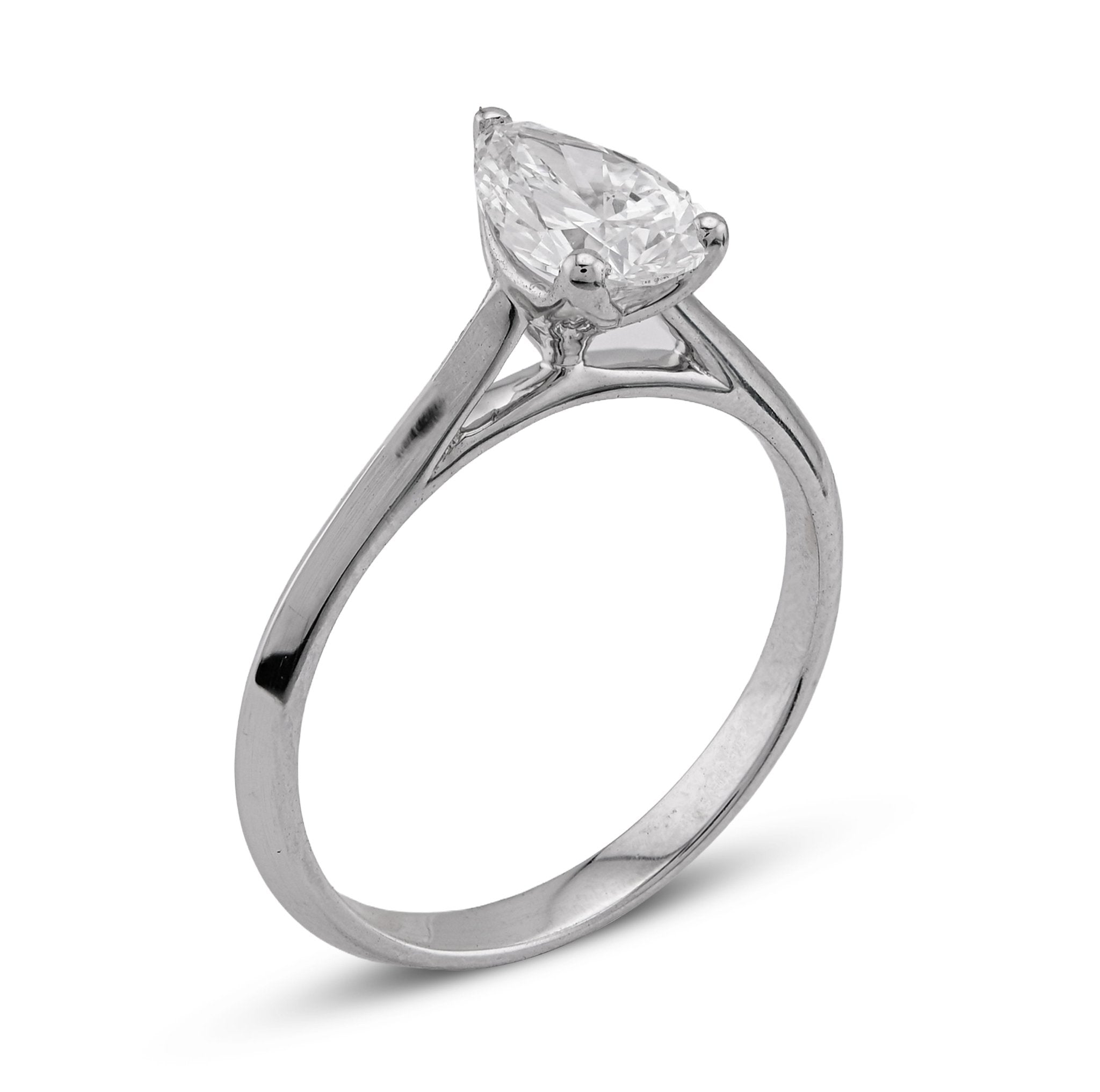 14K White Gold 1CT Centre Pear/Tear Drop Lab Diamond Women Ring - Elite Jewelers - Rings