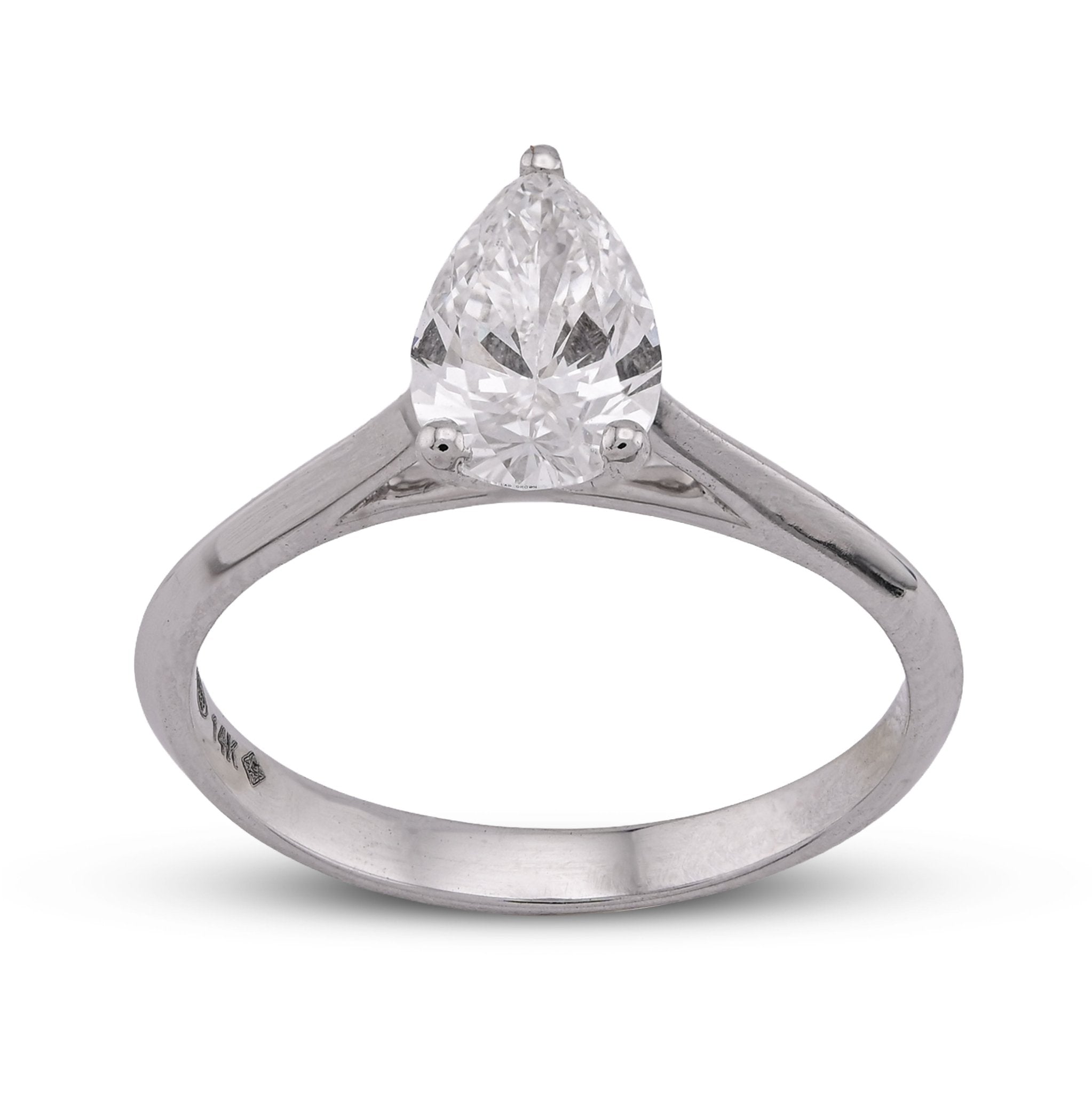 14K White Gold 1CT Centre Pear/Tear Drop Lab Diamond Women Ring - Elite Jewelers - Rings
