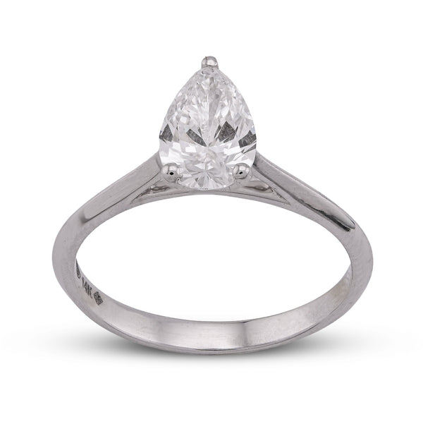 14K White Gold 1CT Centre Pear/Tear Drop Lab Diamond Women Ring - Elite Jewelers - Rings