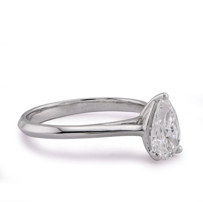 14K White Gold 1CT Centre Pear/Tear Drop Lab Diamond Women Ring - Elite Jewelers - Rings