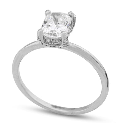 14K White Gold 1CT Cushion Solitaire Lab Diamond Women Wedding Ring - Elite Jewelers - Rings
