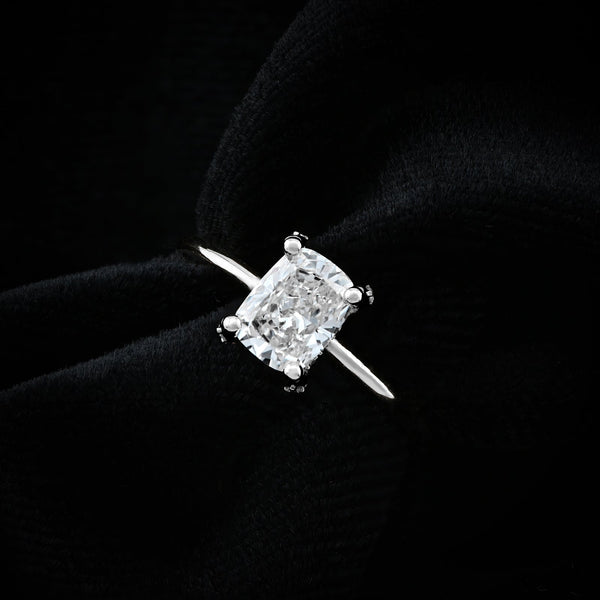 14K White Gold 1CT Cushion Solitaire Lab Diamond Women Wedding Ring - Elite Jewelers - Rings