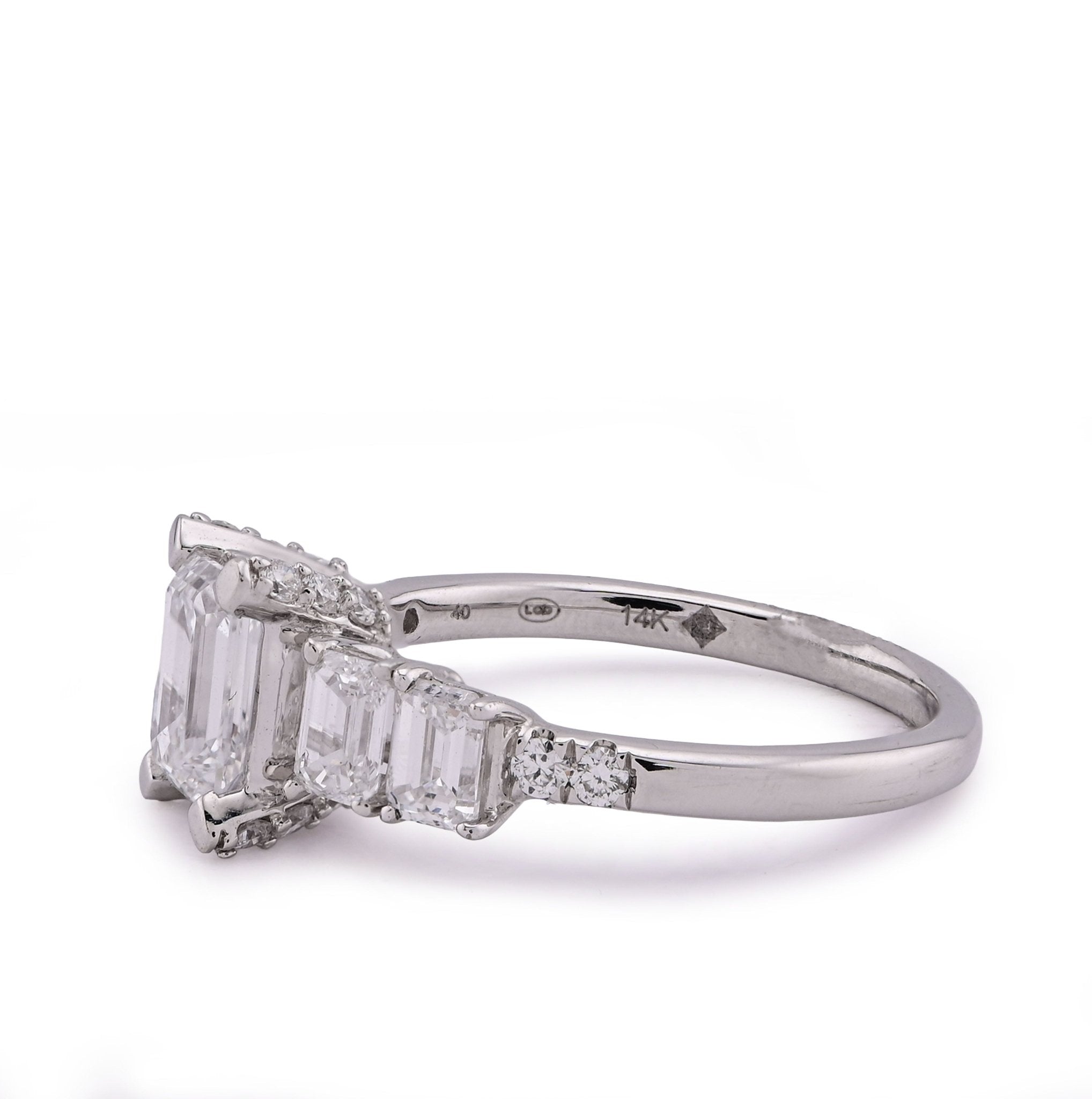 14K White Gold 1CT Emerald Solitaire Centre 2TC Lab Diamond Women Ring - Elite Jewelers - Rings
