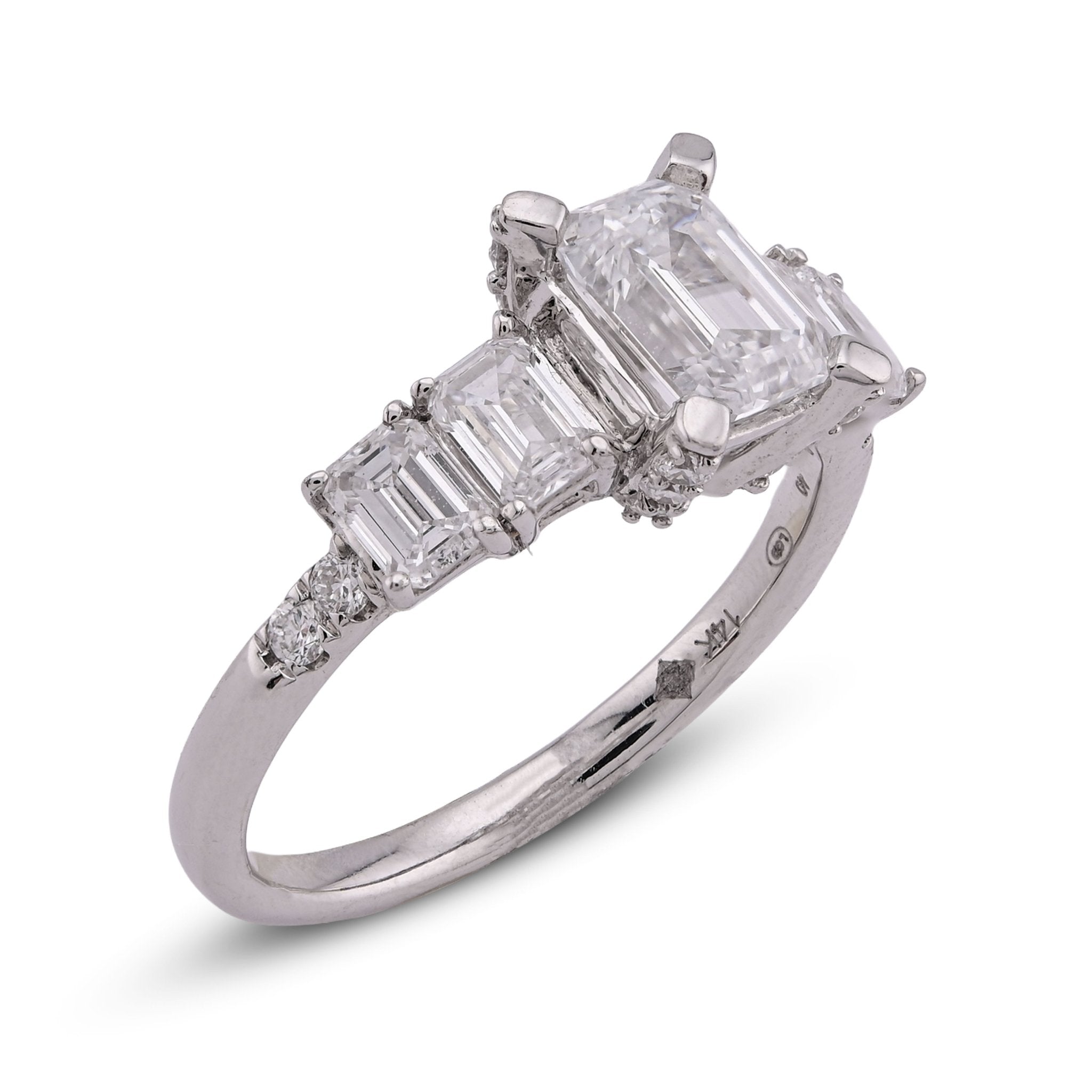 14K White Gold 1CT Emerald Solitaire Centre 2TC Lab Diamond Women Ring - Elite Jewelers - Rings