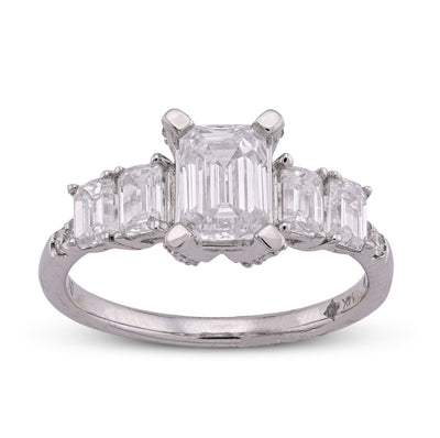 14K White Gold 1CT Emerald Solitaire Centre 2TC Lab Diamond Women Ring - Elite Jewelers - Rings