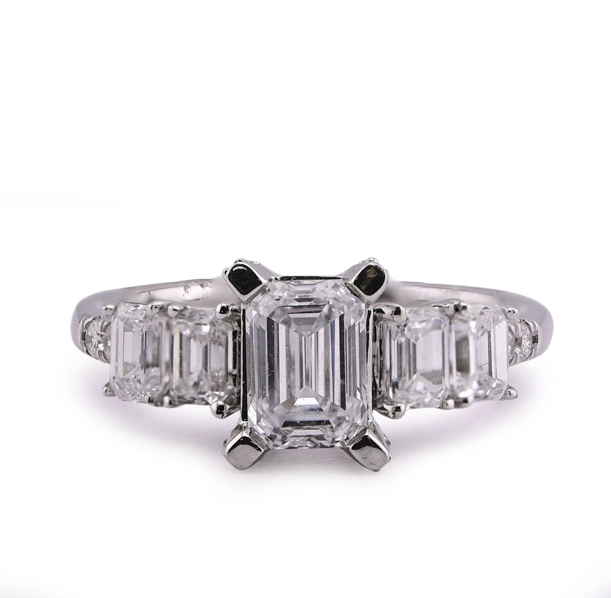 14K White Gold 1CT Emerald Solitaire Centre 2TC Lab Diamond Women Ring - Elite Jewelers - Rings