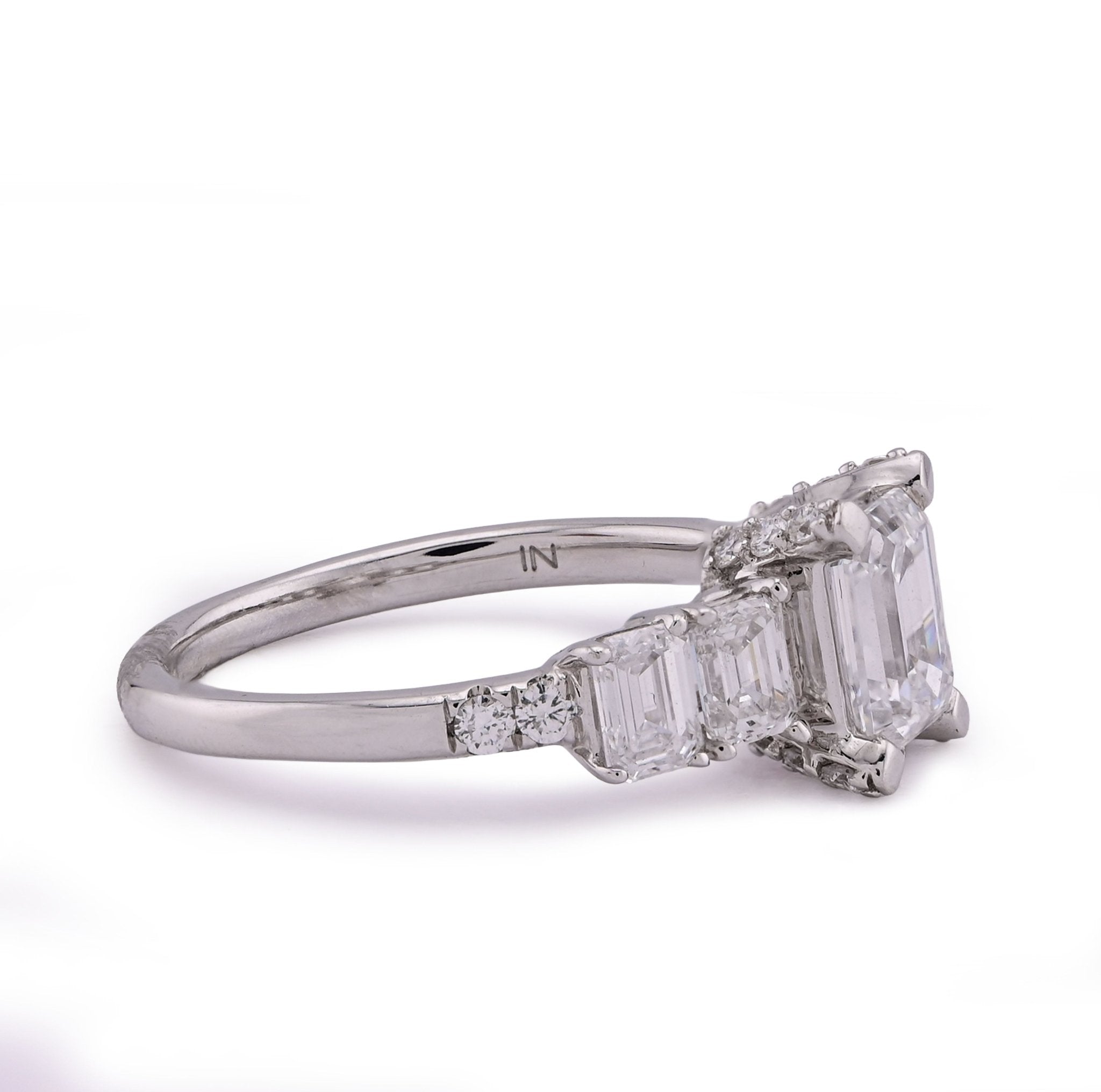 14K White Gold 1CT Emerald Solitaire Centre 2TC Lab Diamond Women Ring - Elite Jewelers - Rings