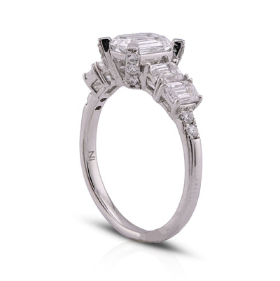 14K White Gold 1CT Emerald Solitaire Centre 2TC Lab Diamond Women Ring - Elite Jewelers - Rings