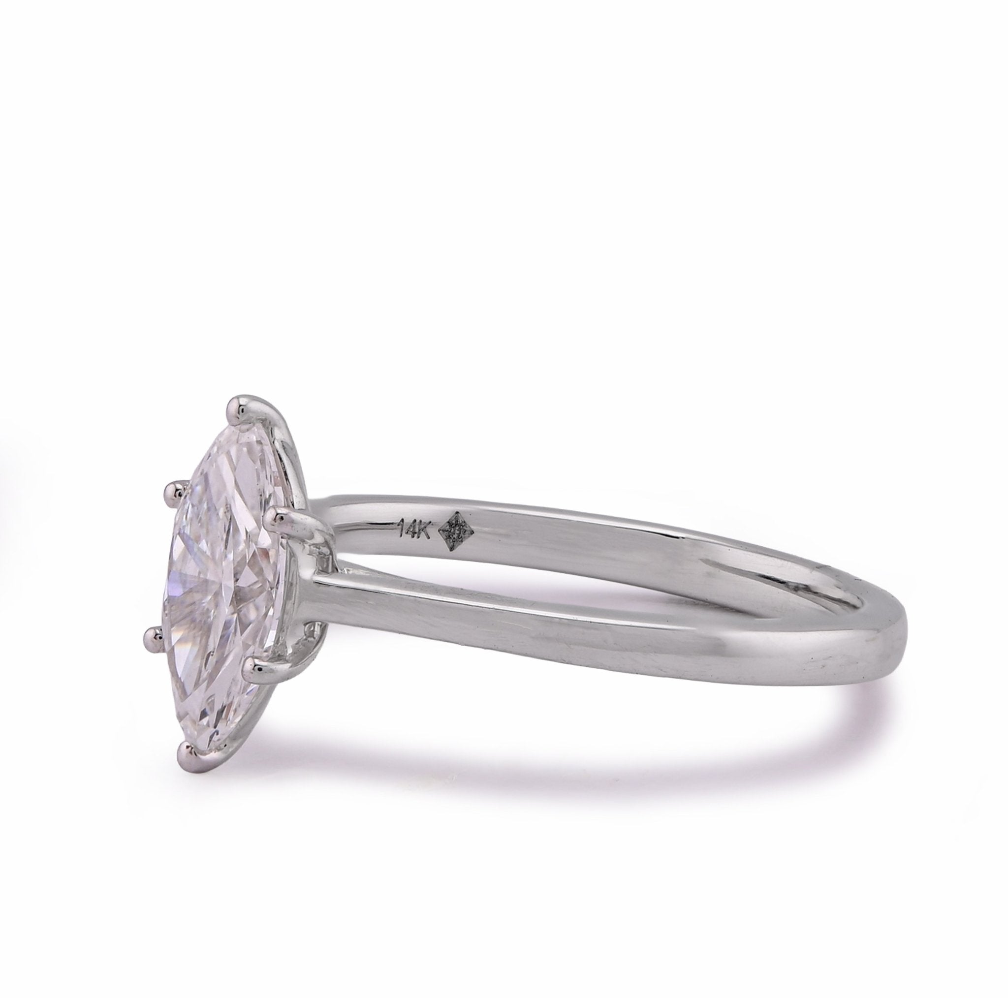 14K White Gold 1CT Marquise Centre Solitaire Lab Diamond Women Ring - Elite Jewelers - Rings