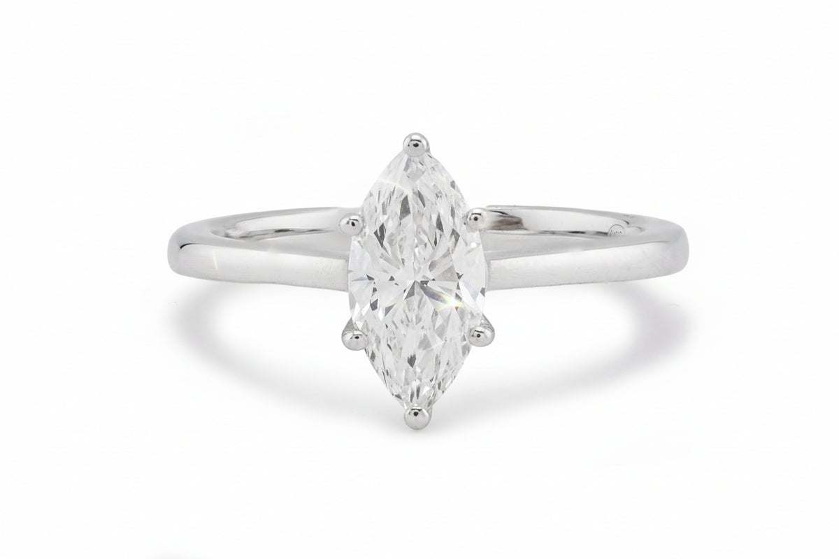 14K White Gold 1CT Marquise Centre Solitaire Lab Diamond Women Ring - Elite Jewelers - Rings