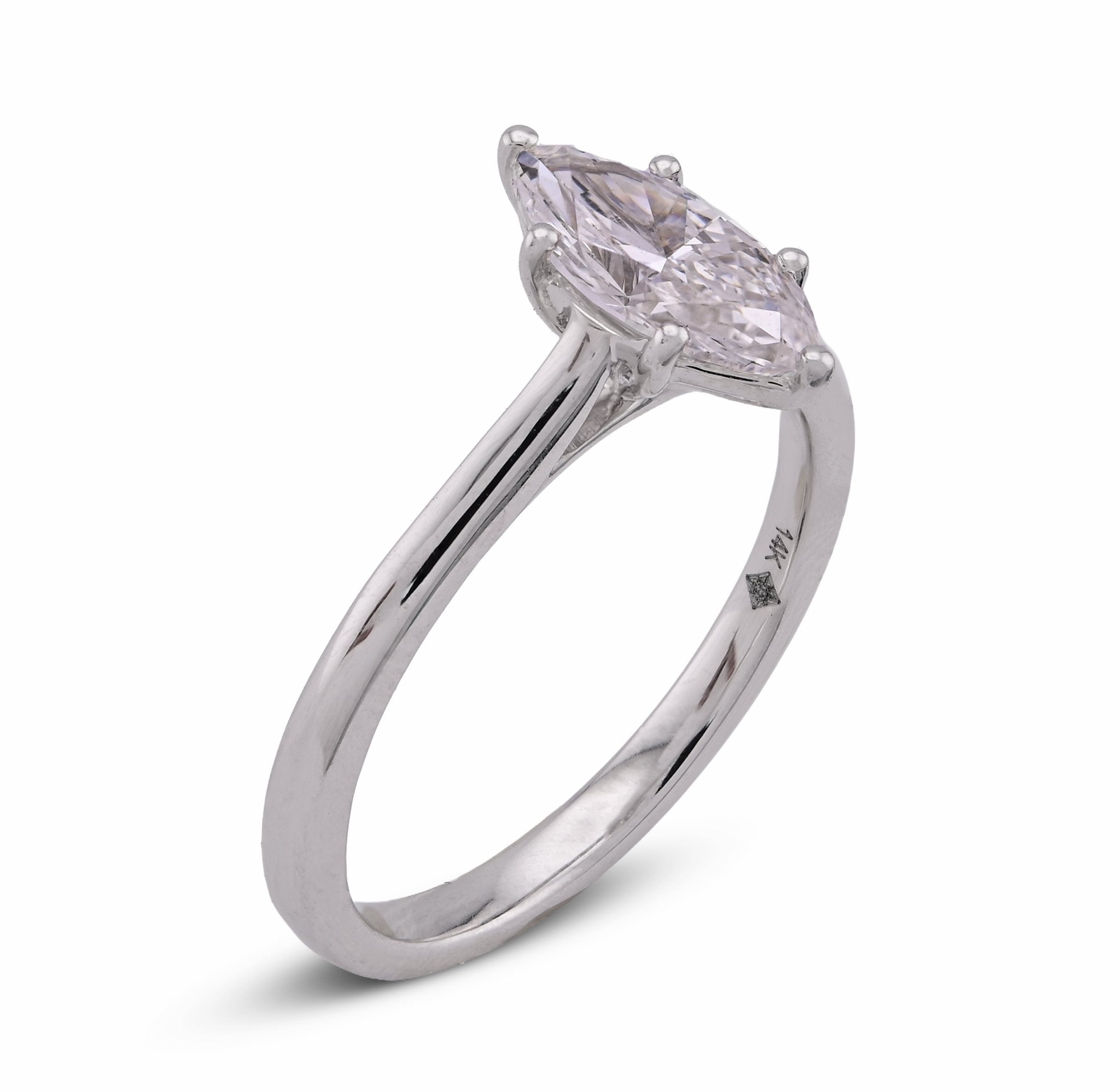 14K White Gold 1CT Marquise Centre Solitaire Lab Diamond Women Ring - Elite Jewelers - Rings
