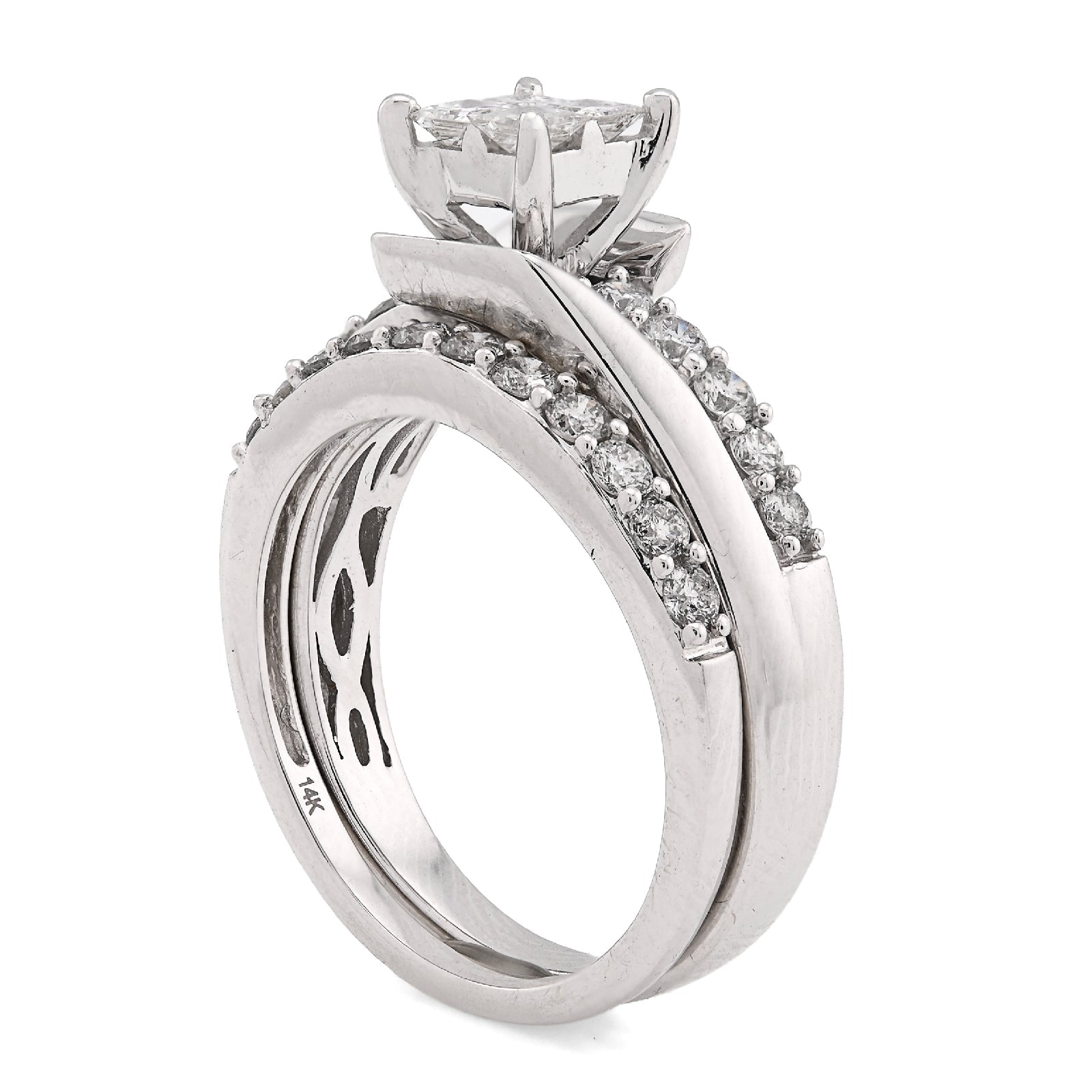 14K White Gold 1CT Natural Diamond Pricess Cut/Round Square Women Ring Wedding Band - Elite Jewelers - Rings