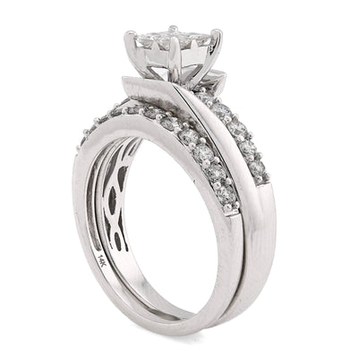 14K White Gold 1CT Natural Diamond Pricess Cut/Round Square Women Ring Wedding Band - Elite Jewelers - Rings