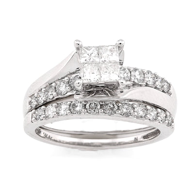 14K White Gold 1CT Natural Diamond Pricess Cut/Round Square Women Ring Wedding Band - Elite Jewelers - Rings