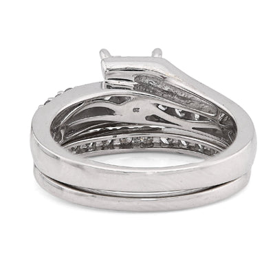 14K White Gold 1CT Natural Diamond Pricess Cut/Round Square Women Ring Wedding Band - Elite Jewelers - Rings