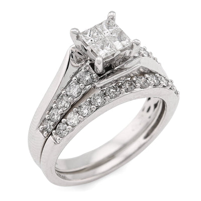 14K White Gold 1CT Natural Diamond Pricess Cut/Round Square Women Ring Wedding Band - Elite Jewelers - Rings
