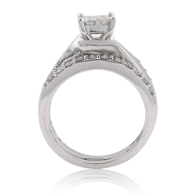 14K White Gold 1CT Natural Diamond Pricess Cut/Round Square Women Ring Wedding Band - Elite Jewelers - Rings