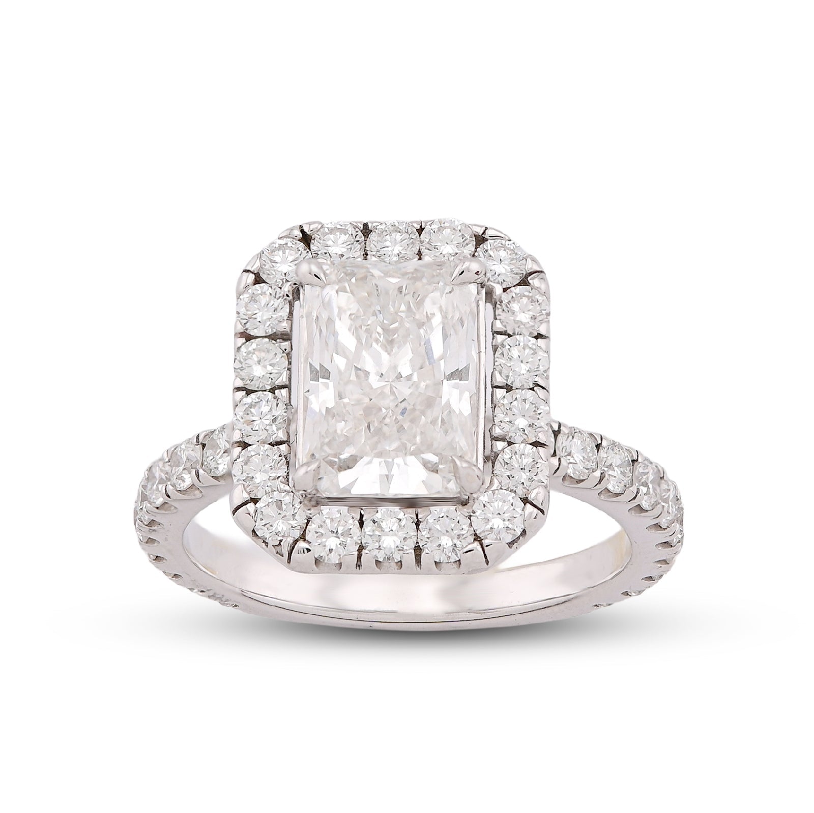 14K White Gold 2.1CT Centre Cushion Solitaire Halo Round Lab Diamond Women Ring - Elite Jewelers-Rings