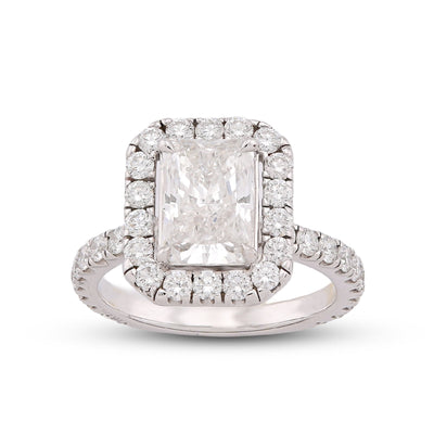 14K White Gold 2.1CT Centre Cushion Solitaire Halo Round Lab Diamond Women Ring - Elite Jewelers-Rings