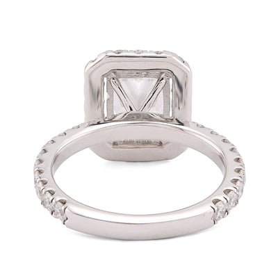 14K White Gold 2.1CT Centre Cushion Solitaire Halo Round Lab Diamond Women Ring - Elite Jewelers-Rings