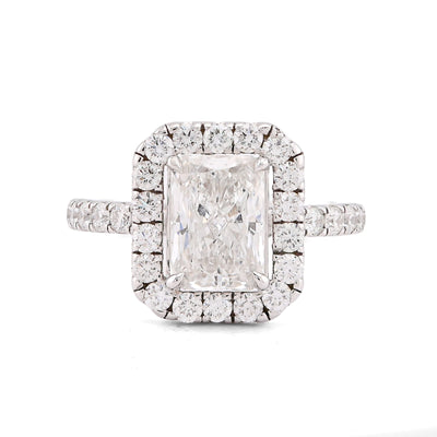 14K White Gold 2.1CT Centre Cushion Solitaire Halo Round Lab Diamond Women Ring - Elite Jewelers-Rings