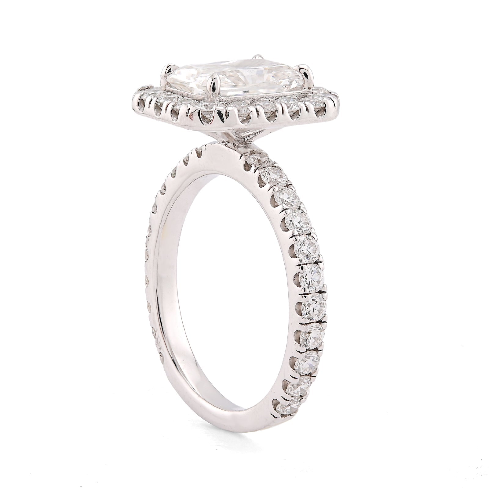 14K White Gold 2.1CT Centre Cushion Solitaire Halo Round Lab Diamond Women Ring - Elite Jewelers-Rings
