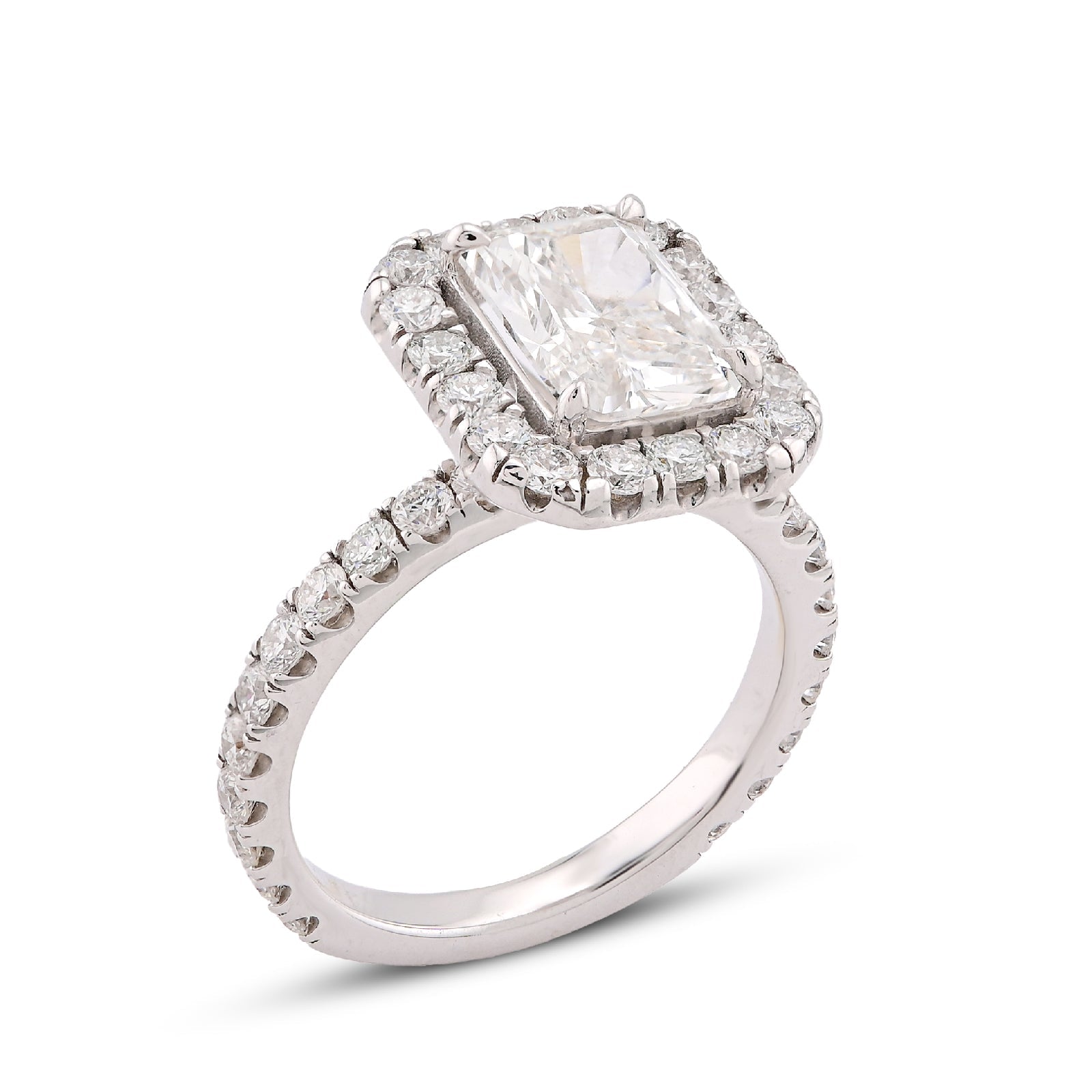 14K White Gold 2.1CT Centre Cushion Solitaire Halo Round Lab Diamond Women Ring - Elite Jewelers-Rings