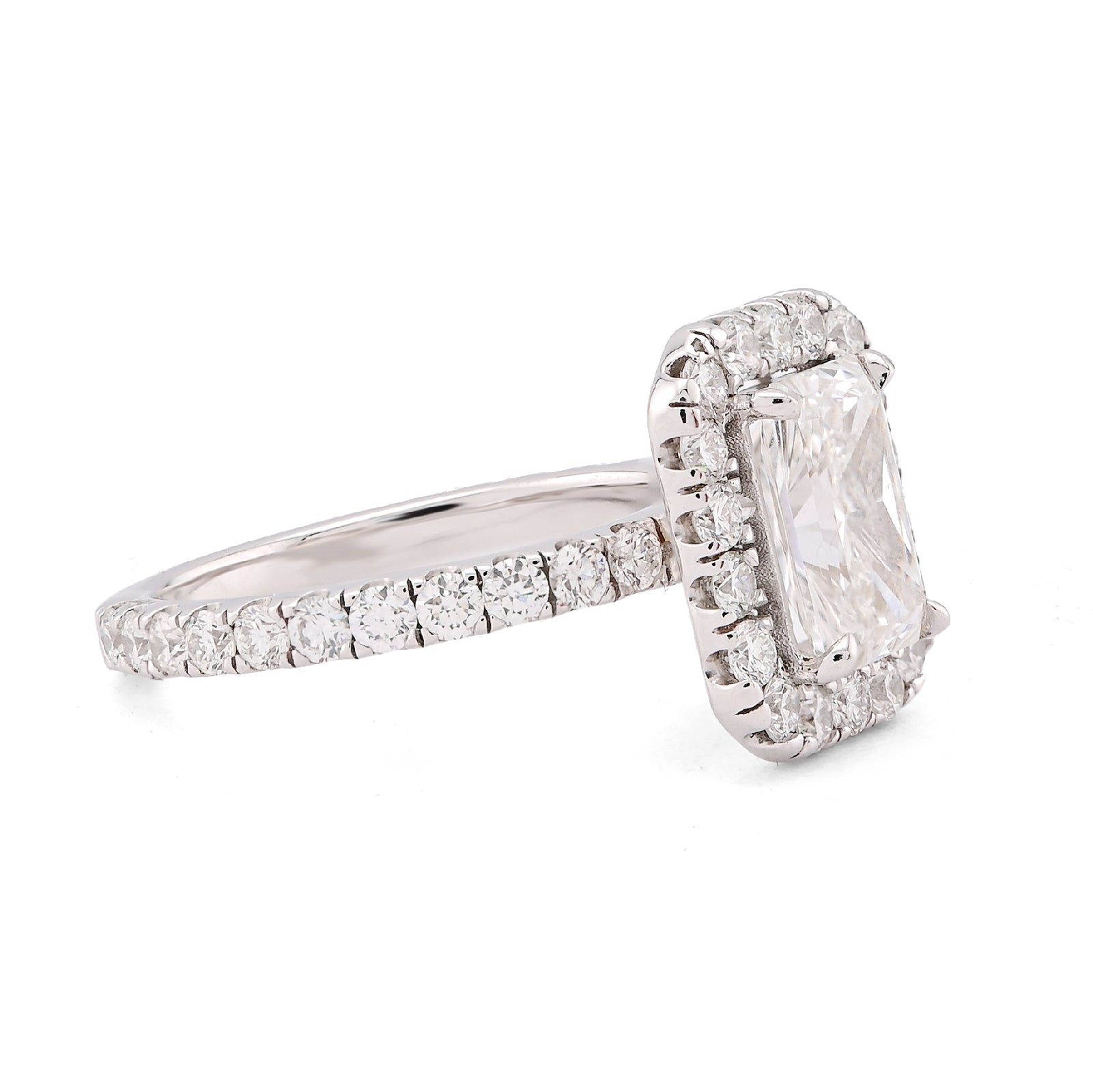 14K White Gold 2.1CT Centre Cushion Solitaire Halo Round Lab Diamond Women Ring - Elite Jewelers-Rings