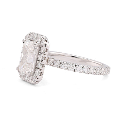 14K White Gold 2.1CT Centre Cushion Solitaire Halo Round Lab Diamond Women Ring - Elite Jewelers-Rings