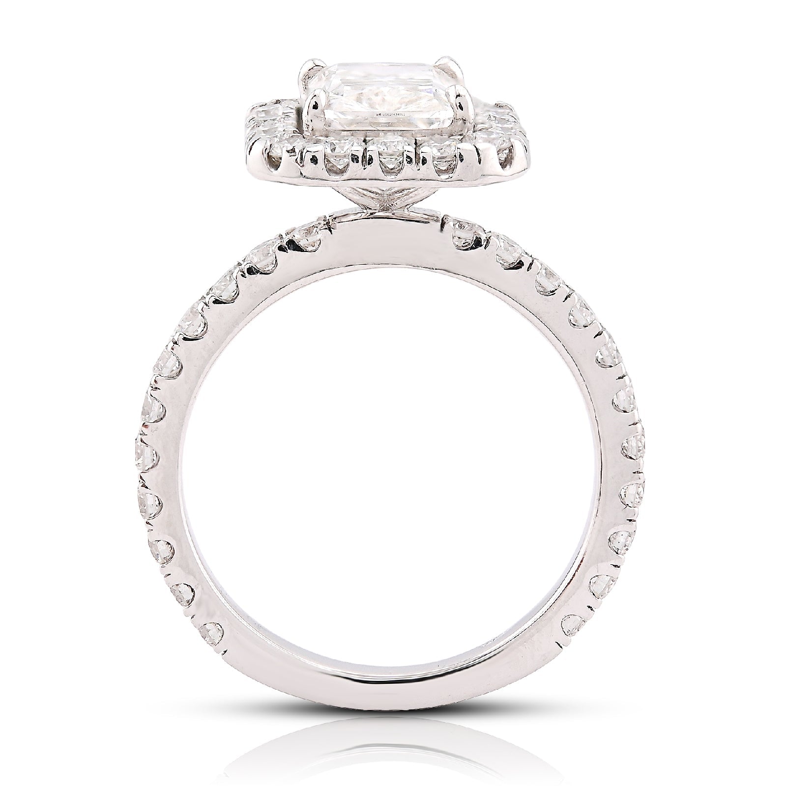 14K White Gold 2.1CT Centre Cushion Solitaire Halo Round Lab Diamond Women Ring - Elite Jewelers-Rings